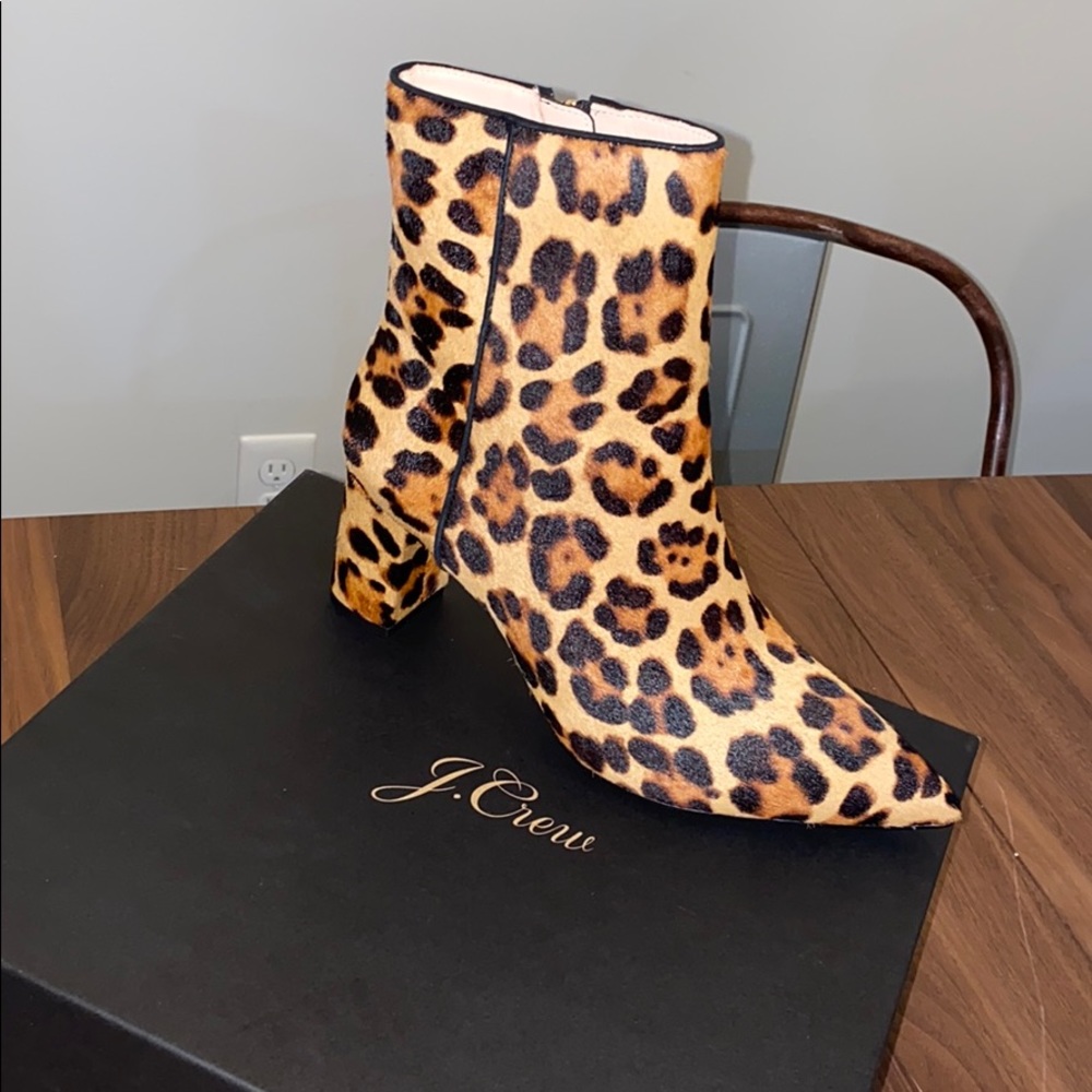 J Crew Leopard heeled booties